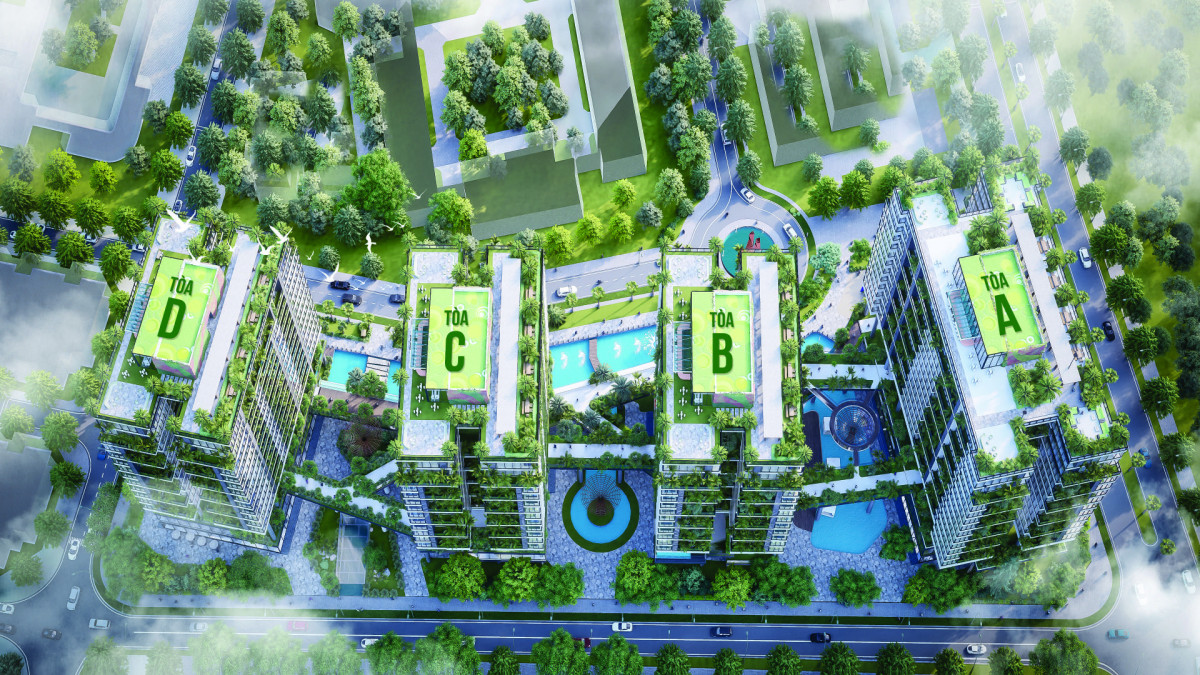 Hệ thống bể bơi ngoài trời liên hoàn đan xen các tòa nhà Sunshine Green Iconic